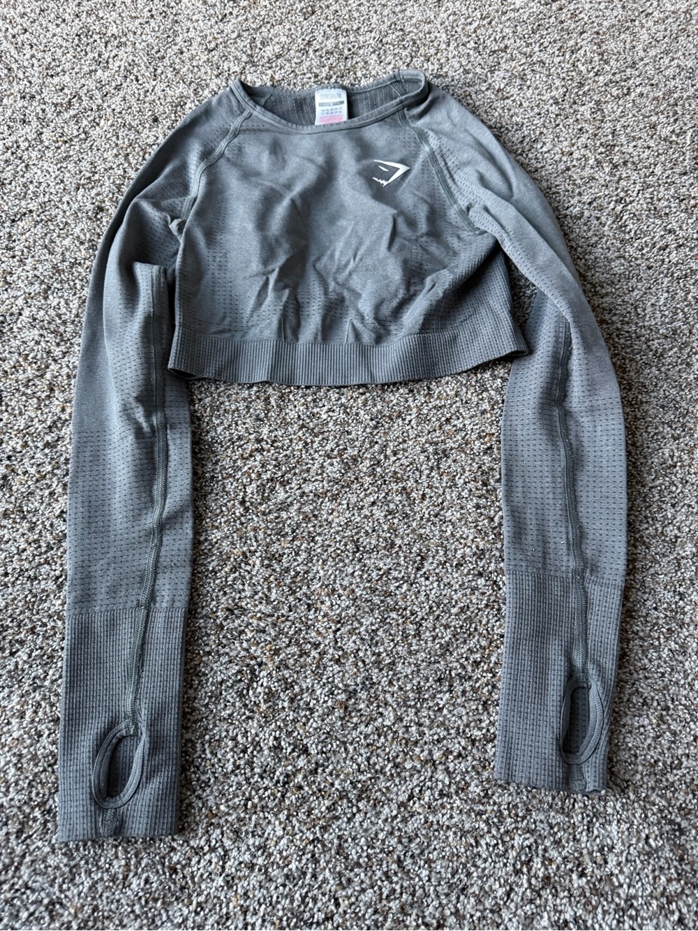 Gymshark Seamless Long Sleeve Crop Top Gray Thumbholes Workout Women's Small